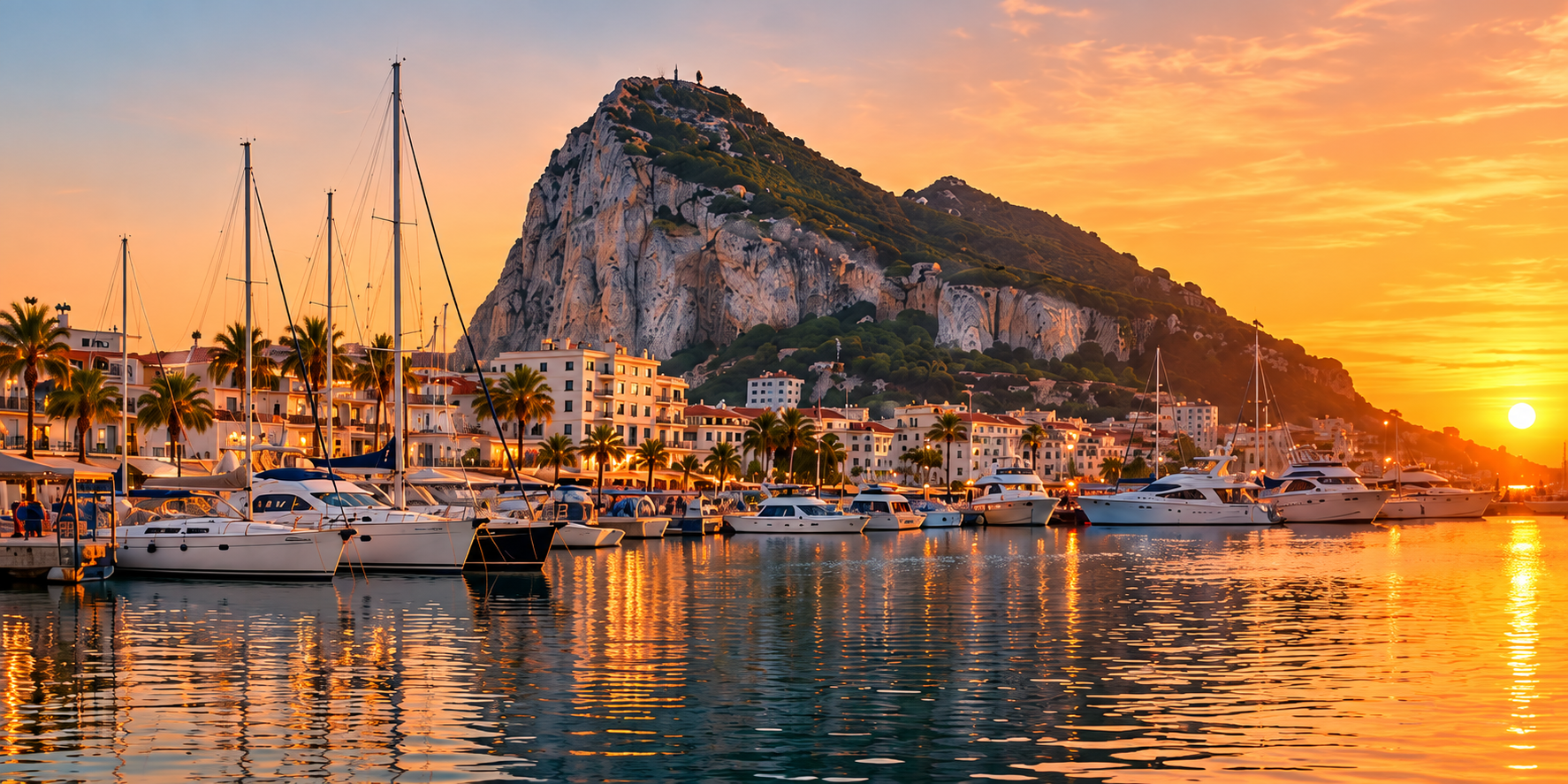 Gibraltar marina at sunset